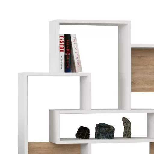 Modern aszimmetrikus polc 132x101x22cm fehér-tölgy
