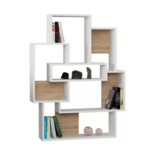 Modern aszimmetrikus polc 132x101x22cm fehér-tölgy