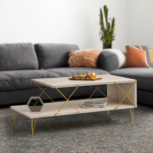 Dohányzóasztal fém lábakkal 100x40x50cm, arany