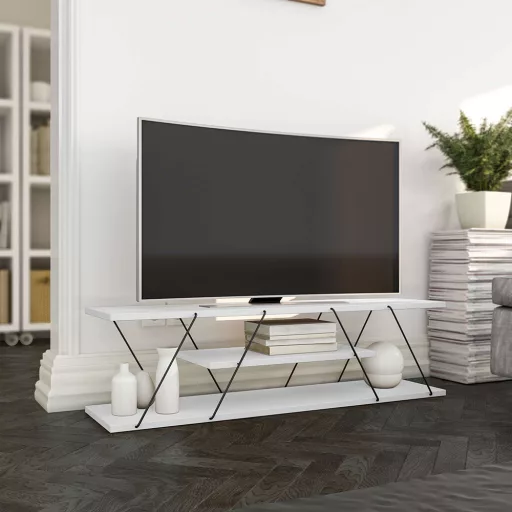 3 szintes TV állvány, fehér