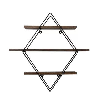 Fém polc rombusz 60x40x15cm, fekete-dió