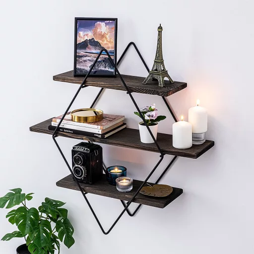 Fém polc rombusz 60x40x15cm, fekete-dió