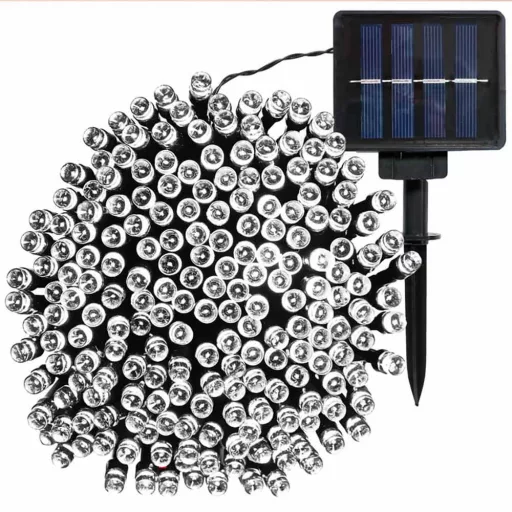 100 LED-es napelemes kerti fényfüzér-10 méteres-hideg fehér
