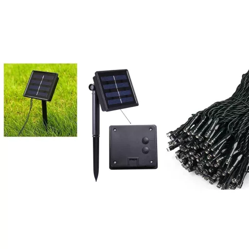 100 LED-es napelemes kerti fényfüzér-10 méteres-színes