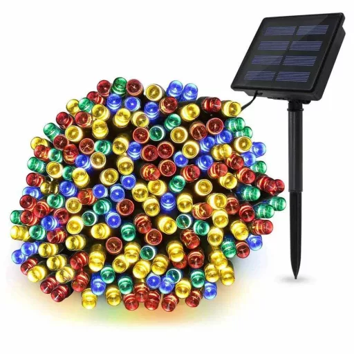 100 LED-es napelemes kerti fényfüzér-20 méteres-színes
