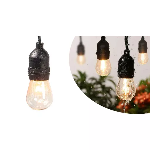 Vízálló dekor égősor, 15 db E27 LED lámpával, 14,6 m, melegfehér