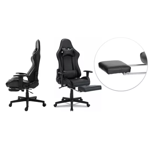 Gamer szék lábtartóval, fekete