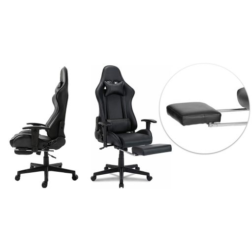 Gamer szék lábtartóval, fekete