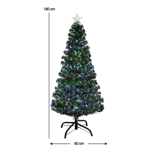 Műfenyő száloptikával színes LED-del több típusban-180 cm-es 