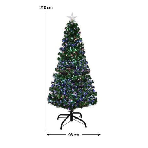 Műfenyő száloptikával színes LED-del több típusban-210 cm-es