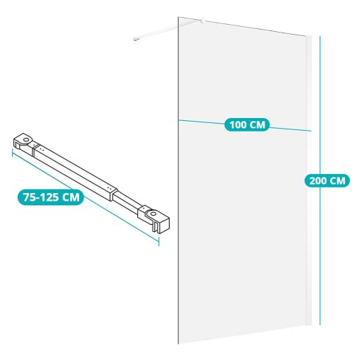 Walk-in 8 mm-es edzettüveg zuhanyfal, 100x200cm