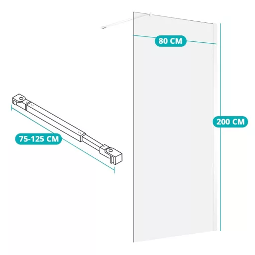 Walk-in 8 mm-es edzettüveg zuhanyfal, több méretben