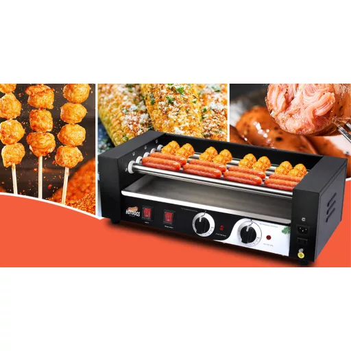 Görgős virsli sütő-melegítő gép HOT DOG készítéshez