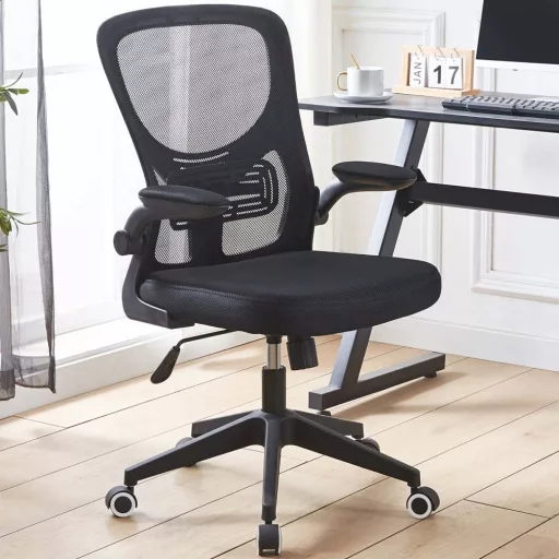 Ergonomikus irodai szék felhajtható könyöktámasszal, fekete