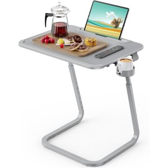   Állítható magasságú reggelizőasztal tablettartóval, szürke