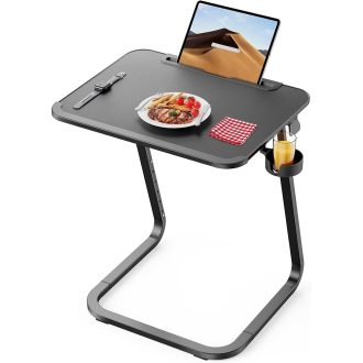   Állítható magasságú reggelizőasztal tablettartóval, fekete