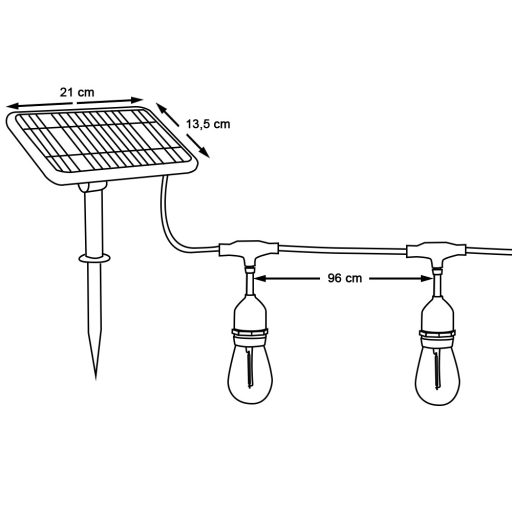 Kültéri szolár dekor égősor, 15 db E27 LED lámpával, 15m