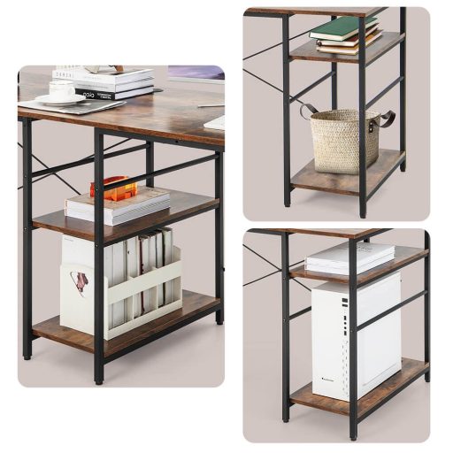 Átalakítható L alakú íróasztal polcokkal, barna