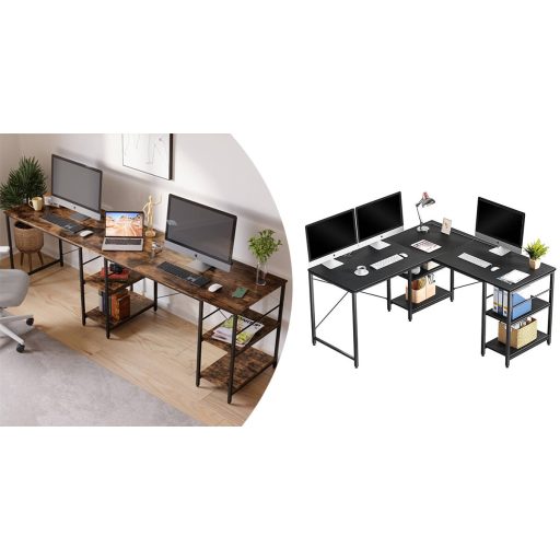 Átalakítható L alakú íróasztal polcokkal, barna