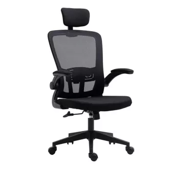   Ergonomikus irodai szék deréktámasszal, fejtámlával, fekete 