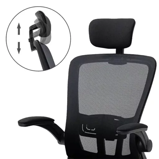 Ergonomikus irodai szék deréktámasszal, fejtámlával, fekete 
