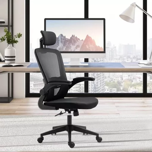 Ergonomikus irodai szék deréktámasszal, fejtámlával, fekete 
