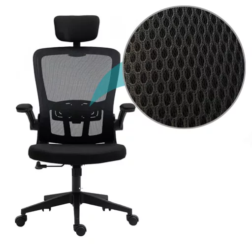 Ergonomikus irodai szék deréktámasszal, fejtámlával, fekete 