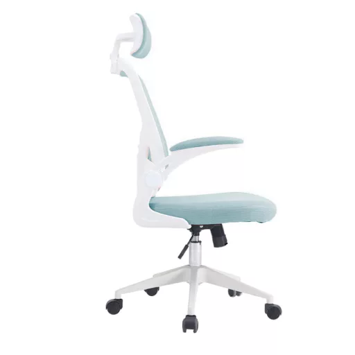 Ergonomikus irodai szék deréktámasszal, fejtámlával, világoskék 