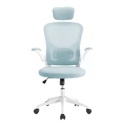 Ergonomikus irodai szék deréktámasszal, fejtámlával, világoskék 
