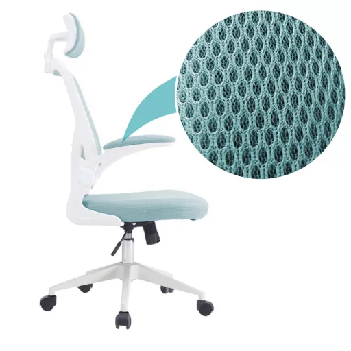 Ergonomikus irodai szék deréktámasszal, fejtámlával, világoskék 