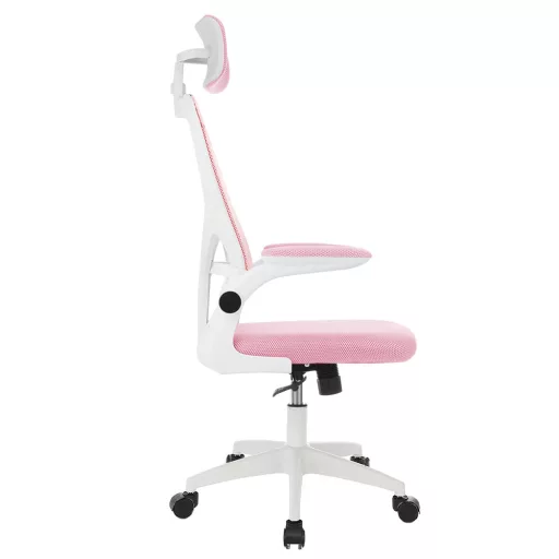 Ergonomikus irodai szék deréktámasszal, fejtámlával, rózsaszín