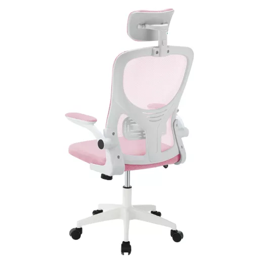 Ergonomikus irodai szék deréktámasszal, fejtámlával, rózsaszín