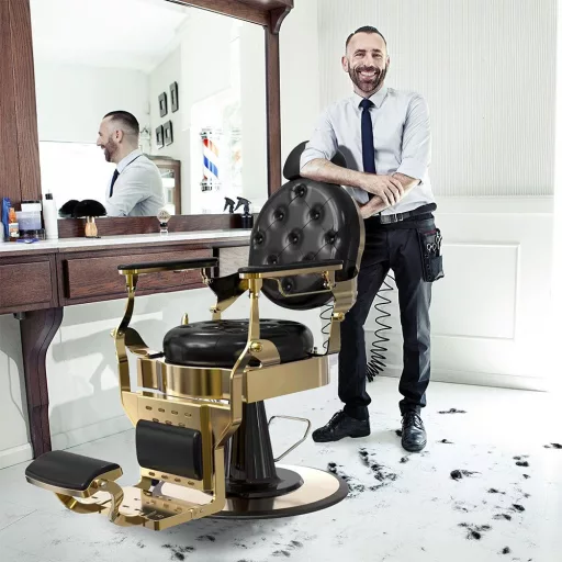 Vintage barber szék, fekete-arany