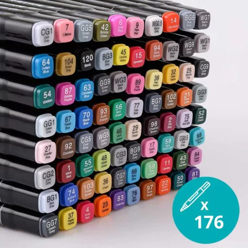 Kétvégű alkoholos marker készlet fadobozban, 176 db