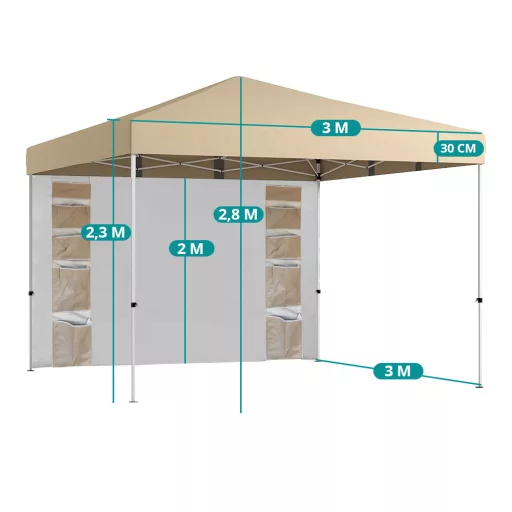 Pavilon hátfallal, zsebekkel 3x3x2,8 m, bézs