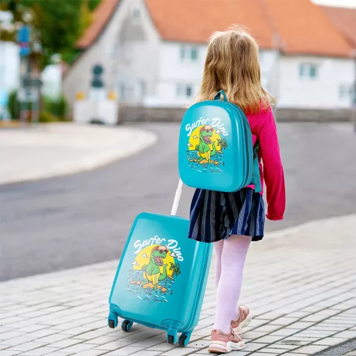 Húzható bőrönd és hátizsák szett gyerekeknek, kék