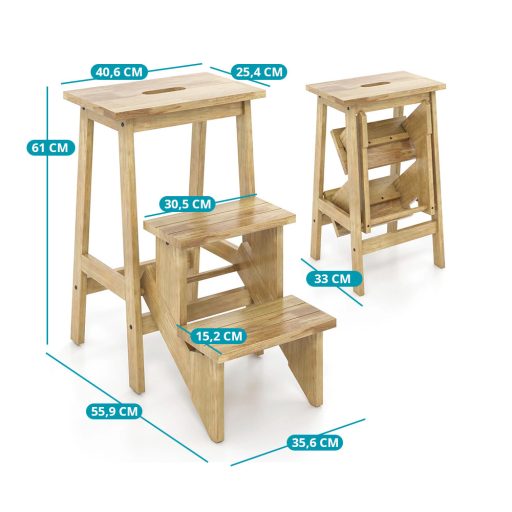 Összecsukható 3 fokos fellépő, natúr