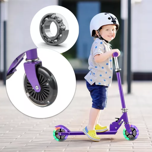 Összecsukható alumínium LED világító kerekű gyermek roller, lila