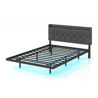 Fém ágykeret LED világítással, töltőállomással
