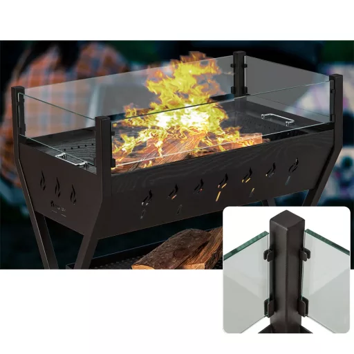 Faszenes grillsütő tartó rácsokkal