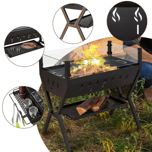 Faszenes grillsütő tartó rácsokkal