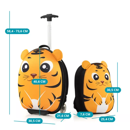 Húzható bőrönd és hátizsák szett gyerekeknek, narancs