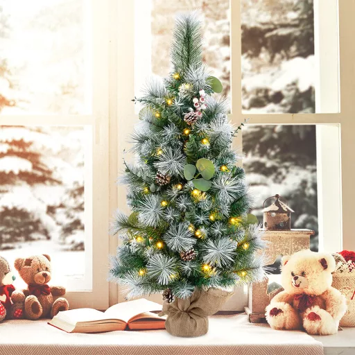Mini műfenyő meleg LED fényekkel, 90cm