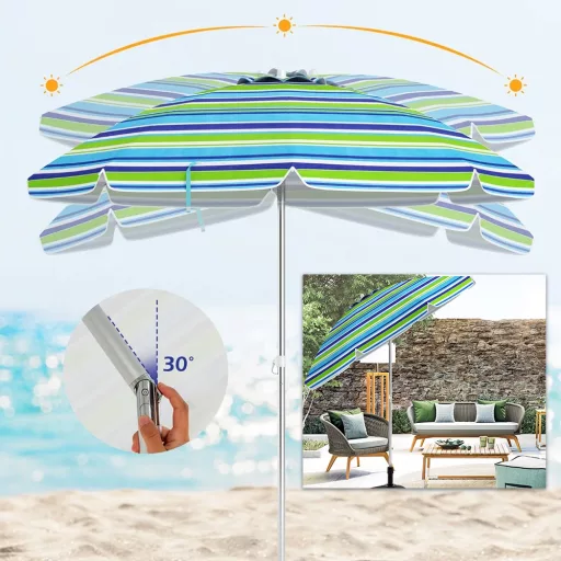 Dönthető strandnapernyő 198cm kék