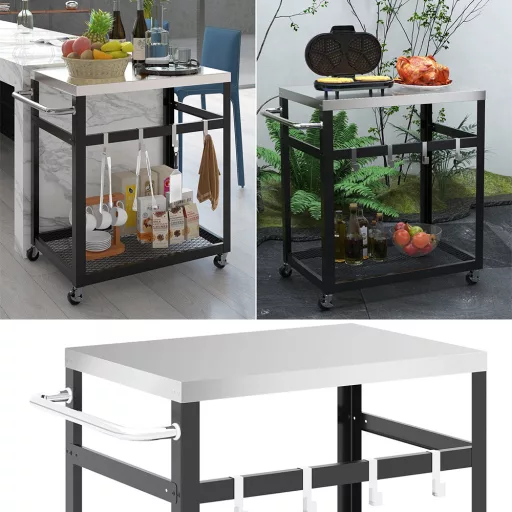 2 szintes rozsdamentes acél grillkocsi