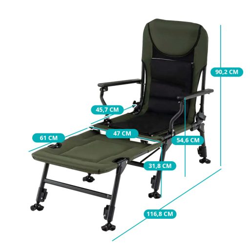 Nagyméretű horgászszék lábtartóval