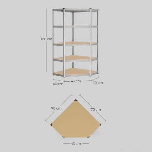5 szintes sarok tárolópolc 70x70x180