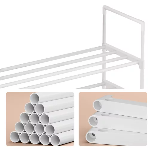 3 szintes fém cipőtároló, fehér 92x30x55cm